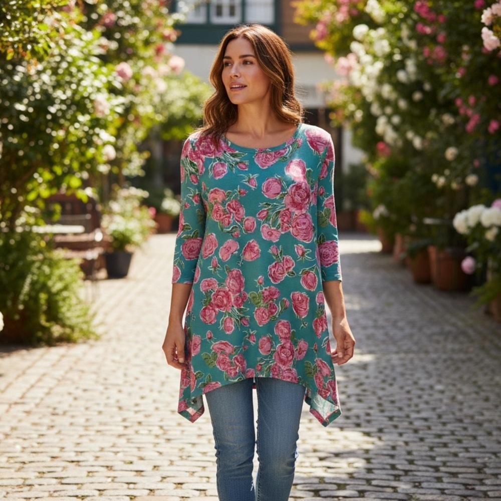 Simply Southern Teal and Pink Floral Tunic